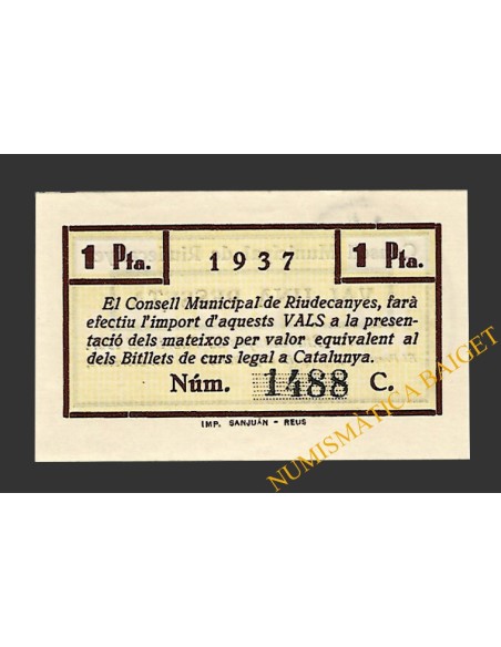 RIUDECANYES (Tarragona) 1 pesseta 22 d'abril del 1937 