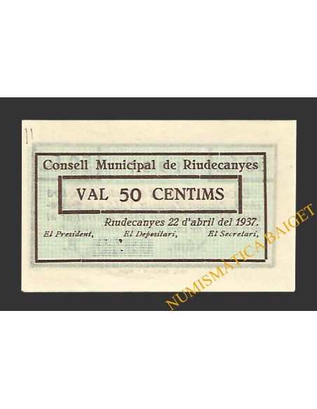 RIUDECANYES (Tarragona) 50 centims 22 d'abril del 1937 