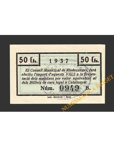 RIUDECANYES (Tarragona) 50 centims 22 d'abril del 1937 
