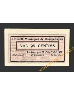RIUDECANYES (Tarragona) 25 centims 22 d'abril del 1937 