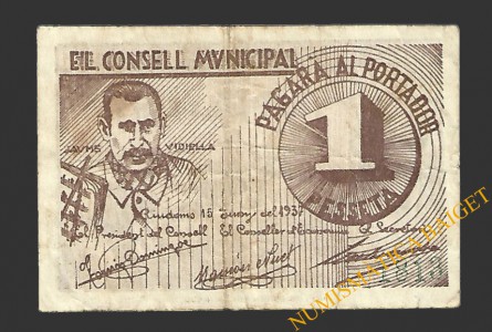 RIUDOMS (Tarragona) 1 pesseta 15 de juny del 1937 