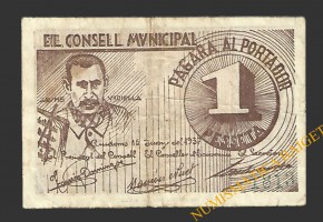 RIUDOMS (Tarragona) 1 pesseta 15 de juny del 1937 