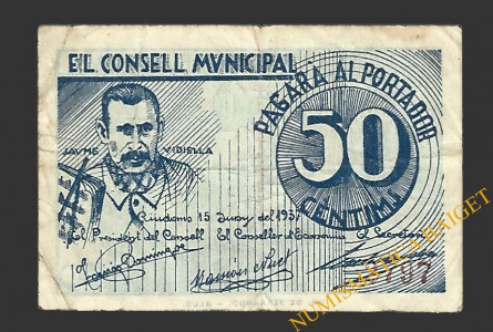 RIUDOMS (Tarragona) 50 centims 15 de juny del 1937 