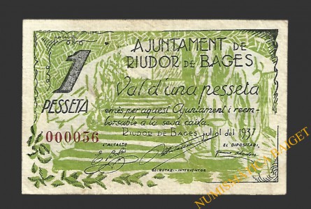 RIUDOR DE BAGES (Barcelona) 1 pesseta juliol del 1937 
