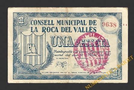 ROCA DEL VALLES, LA (Barcelona) 1 pesseta 16 d'abril del 1937 