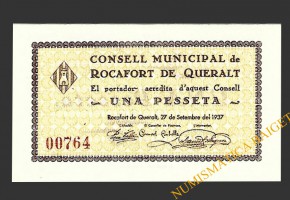 ROCAFORT DE QUERALT (Tarragona) 1 pesseta 27 de setembre del 1937 