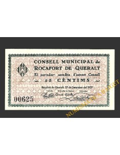 ROCAFORT DE QUERALT (Tarragona) 25 cèntims 27 de setembre del 1937 