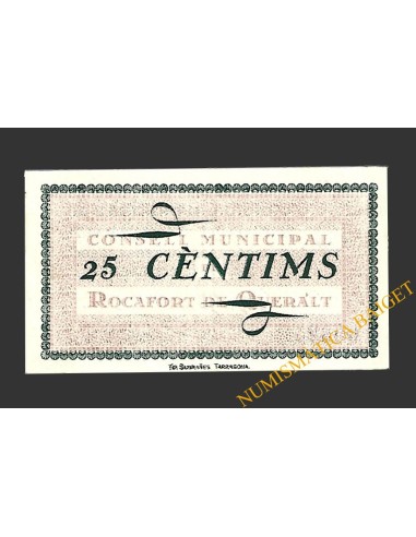 ROCAFORT DE QUERALT (Tarragona) 25 cèntims 27 de setembre del 1937 