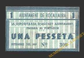 ROCALLAURA (Lleida) 1 pesseta  setembre del 1937 