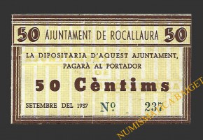 ROCALLAURA (Lleida) 50 cèntims  setembre del 1937 