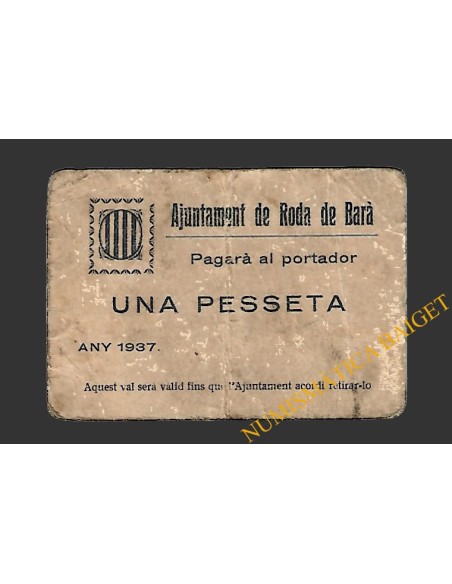 RODA DE BARA (Tarragona) 1 pesseta 1937 