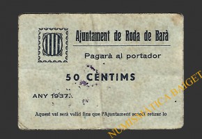 RODA DE BARA (Tarragona) 50 cèntims 1937 