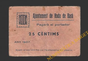 RODA DE BARA (Tarragona) 25 cèntims 1937 