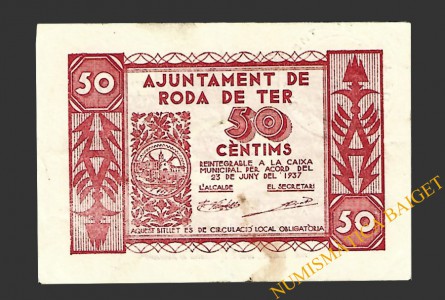 RODA DE TER (Barcelona) 50 cèntims, 25 de juny del  1937 