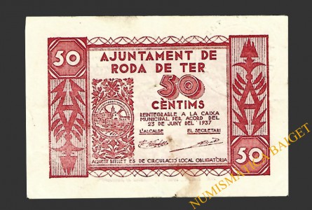 RODA DE TER (Barcelona) 50 cèntims, 25 de juny del  1937 