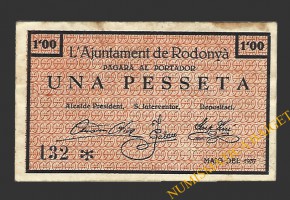 RODONYÀ (Tarragona), 1 pesseta maig del 1937