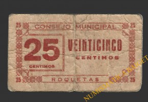 ROQUETAS (Tarragona), 25 cèntims  1937