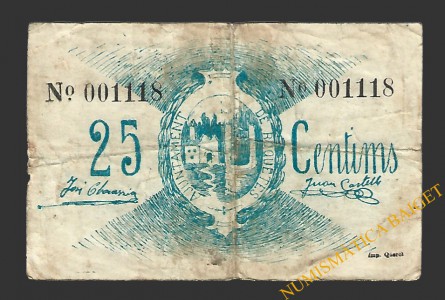 ROQUETES (Tarragona), 25 cèntims  1937
