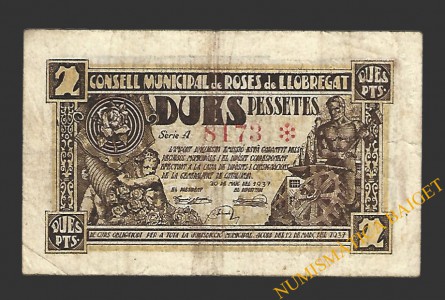 ROSES DE LLOBREGAT (Barcelona) 2 pessetes 20 de maig del 1937
