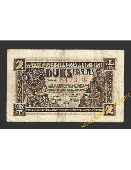 ROSES DE LLOBREGAT (Barcelona) 2 pessetes 20 de maig del 1937