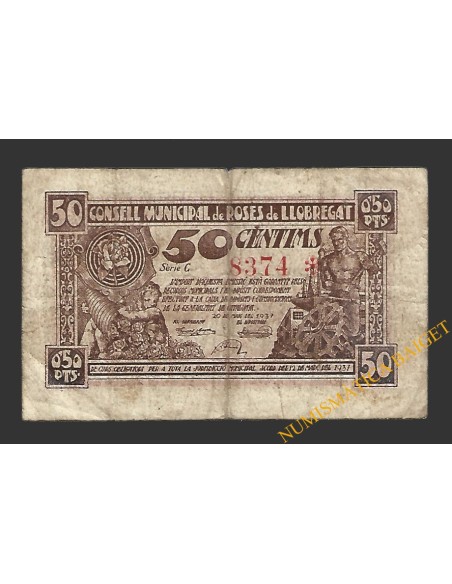ROSES DE LLOBREGAT (Barcelona) 50 cèntims 20 de maig del 1937