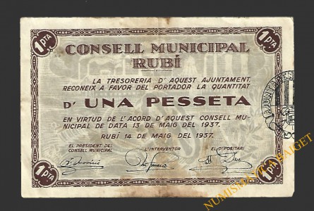RUBÍ (Barcelona) 1 pesseta  14 de maig del 1937