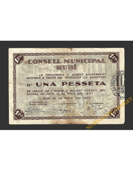 RUBÍ (Barcelona) 1 pesseta  14 de maig del 1937
