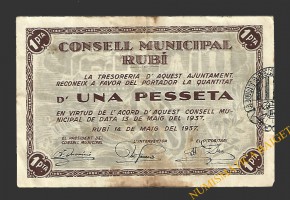 RUBÍ (Barcelona) 1 pesseta  14 de maig del 1937