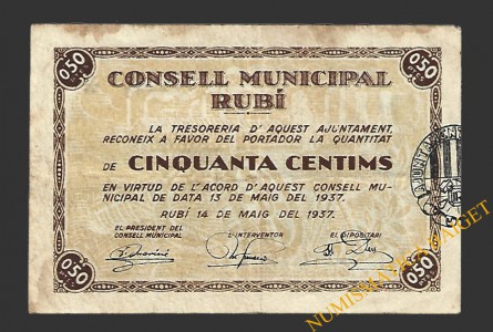 RUBÍ (Barcelona) 50 cèntims  14 de maig del 1937