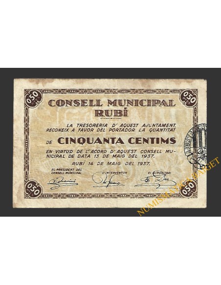 RUBÍ (Barcelona) 50 cèntims  14 de maig del 1937