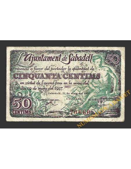 SABADELL (Barcelona) 50 cèntims  21 de maig del 1937