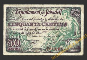SABADELL (Barcelona) 50 cèntims  21 de maig del 1937