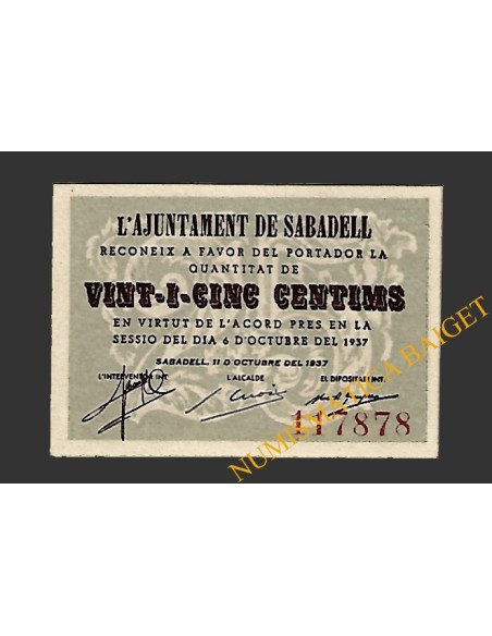 SABADELL (Barcelona) 25 cèntims  11 d'octubre del 1937