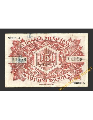 SADURNÍ D'ANOIA (Barcelona) 50 cèntims  15 de juliol del 1937