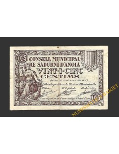 SADURNÍ D'ANOIA (Barcelona) 25 cèntims  15 de juliol del 1937