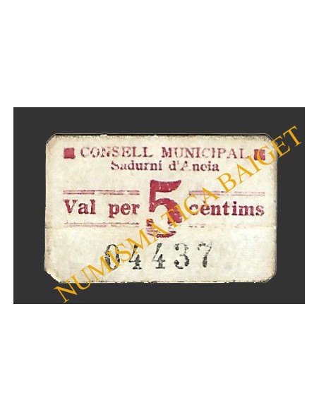 SADURNÍ D'ANOIA (Barcelona) 5 cèntims 1937