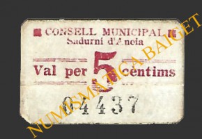 SADURNÍ D'ANOIA (Barcelona) 5 cèntims 1937