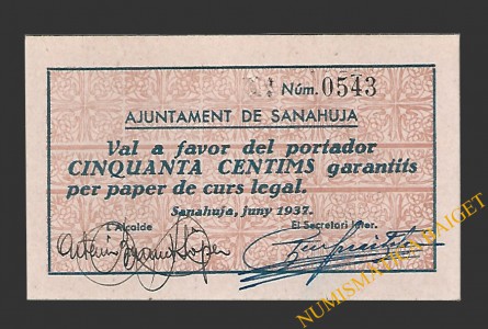 Sanahuja (Lleida)) 50 cèntims juny del 1937