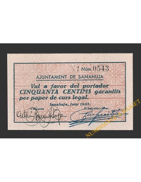 Sanahuja (Lleida)) 50 cèntims juny del 1937