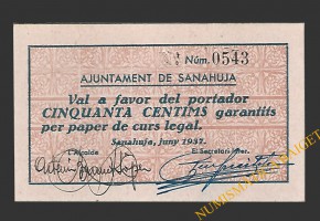 Sanahuja (Lleida)) 50 cèntims juny del 1937