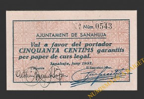 Sanahuja (Lleida)) 50 cèntims juny del 1937