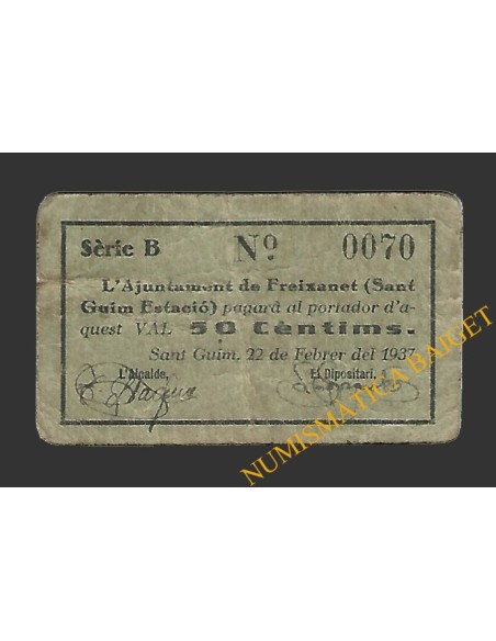  SANT GUIM DE FREIXANET (Lleida) 50 cèntims  22 de febrer del 1937