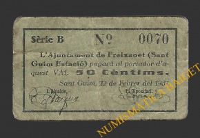  SANT GUIM DE FREIXANET (Lleida) 50 cèntims  22 de febrer del 1937