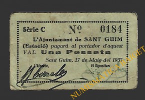 SANT GUIM DE FREIXANET (Lleida) 1 pesseta  17 de maig del 1937
