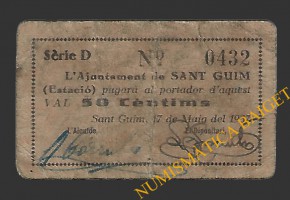 SANT GUIM DE FREIXANET (Lleida) 50 cèntims  17 de maig del 1937