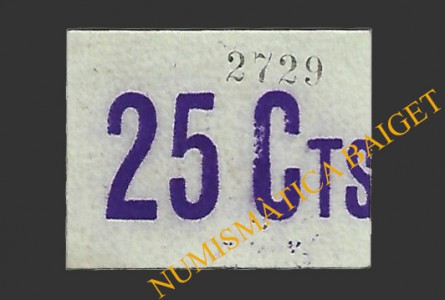 SANT POL DE MAR (Barcelona) 25 cèntims 18 d'agost del 1937 (segell lila)