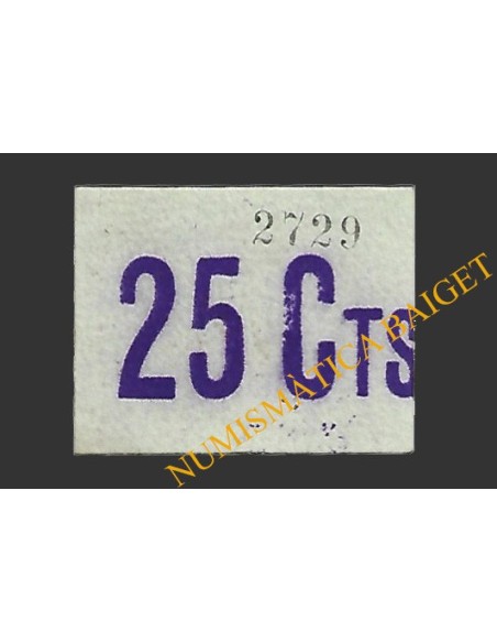 SANT POL DE MAR (Barcelona) 25 cèntims 18 d'agost del 1937 (segell lila)