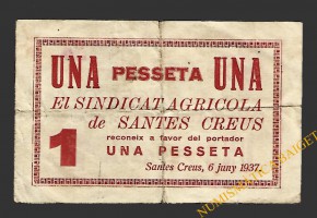 SANTES CREUS (Tarragona) 1 pesseta 6 de juny del 1937