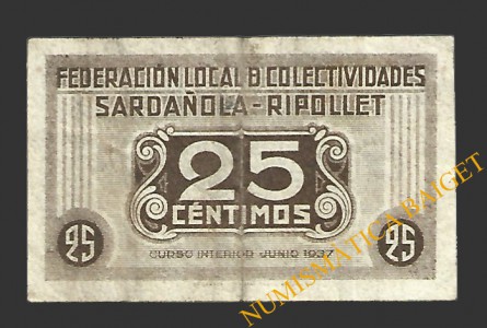 SARDAÑOLA (Barcelona) 25 centimos junio 1937