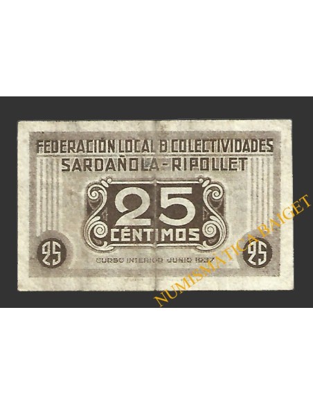 SARDAÑOLA (Barcelona) 25 centimos junio 1937